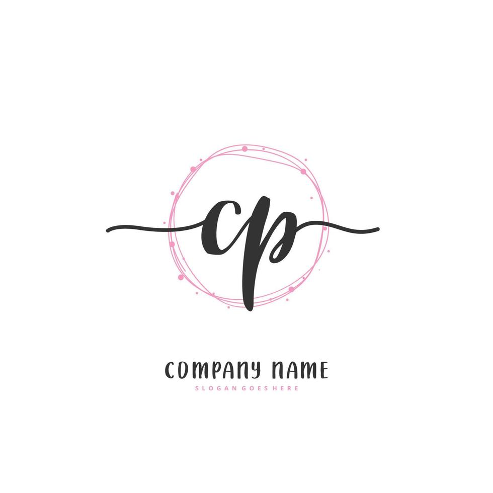 CP Initial handwriting and signature logo design with circle. Beautiful design handwritten logo for fashion, team, wedding, luxury logo. vector