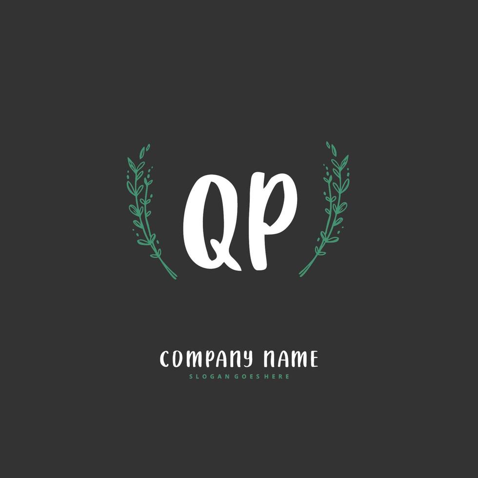 QP Initial handwriting and signature logo design with circle. Beautiful design handwritten logo for fashion, team, wedding, luxury logo. vector