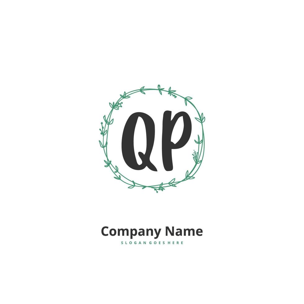 QP Initial handwriting and signature logo design with circle. Beautiful design handwritten logo for fashion, team, wedding, luxury logo. vector