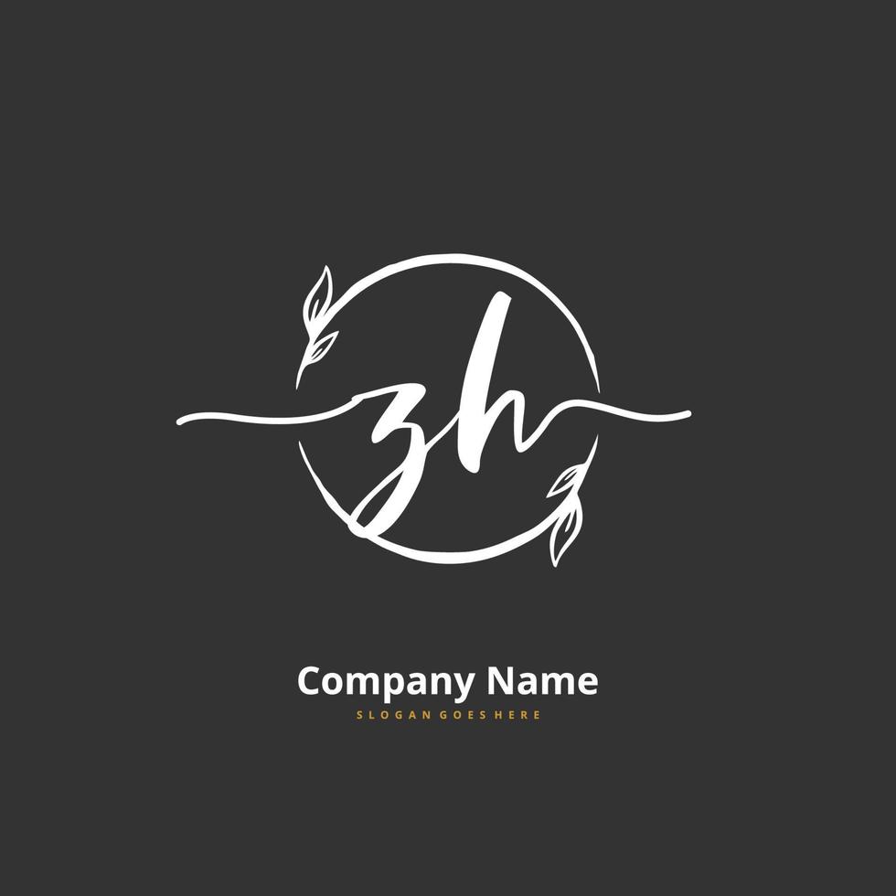 ZH Initial handwriting and signature logo design with circle. Beautiful design handwritten logo for fashion, team, wedding, luxury logo. vector