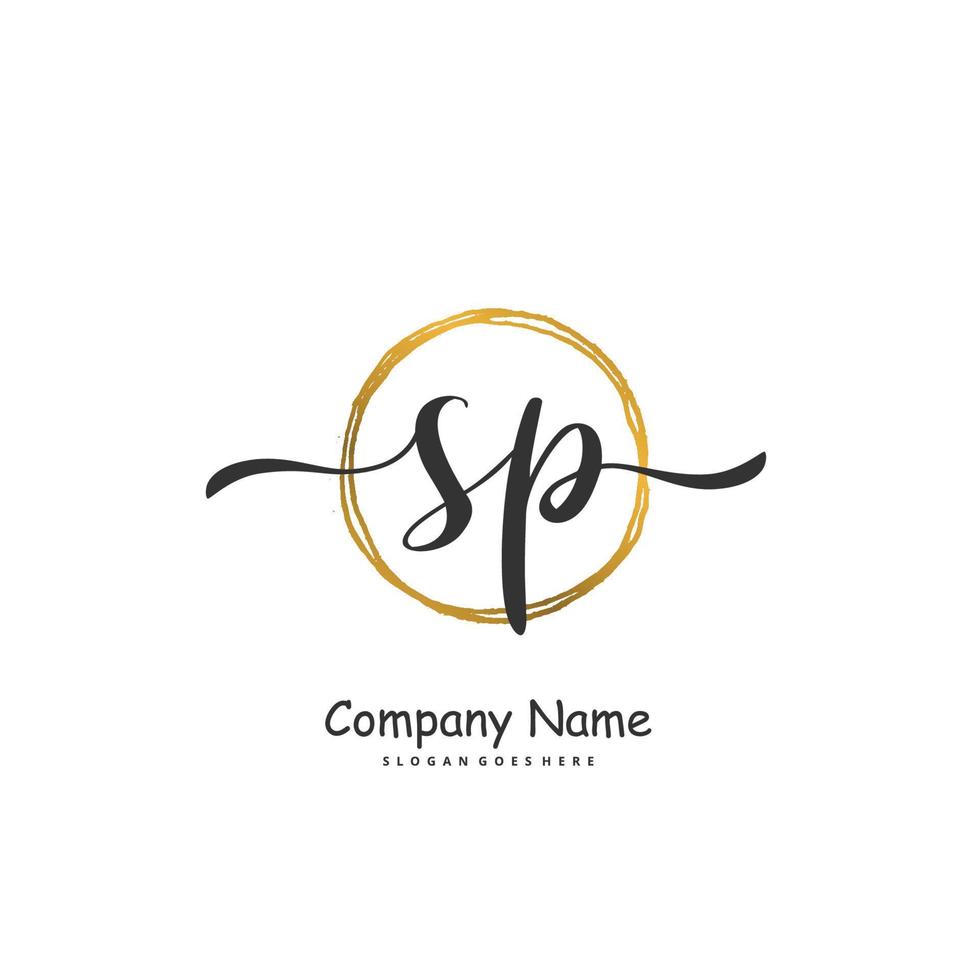 sp escritura a mano inicial y diseño de logotipo de firma con círculo. hermoso diseño de logotipo escrito a mano para moda, equipo, boda, logotipo de lujo. vector