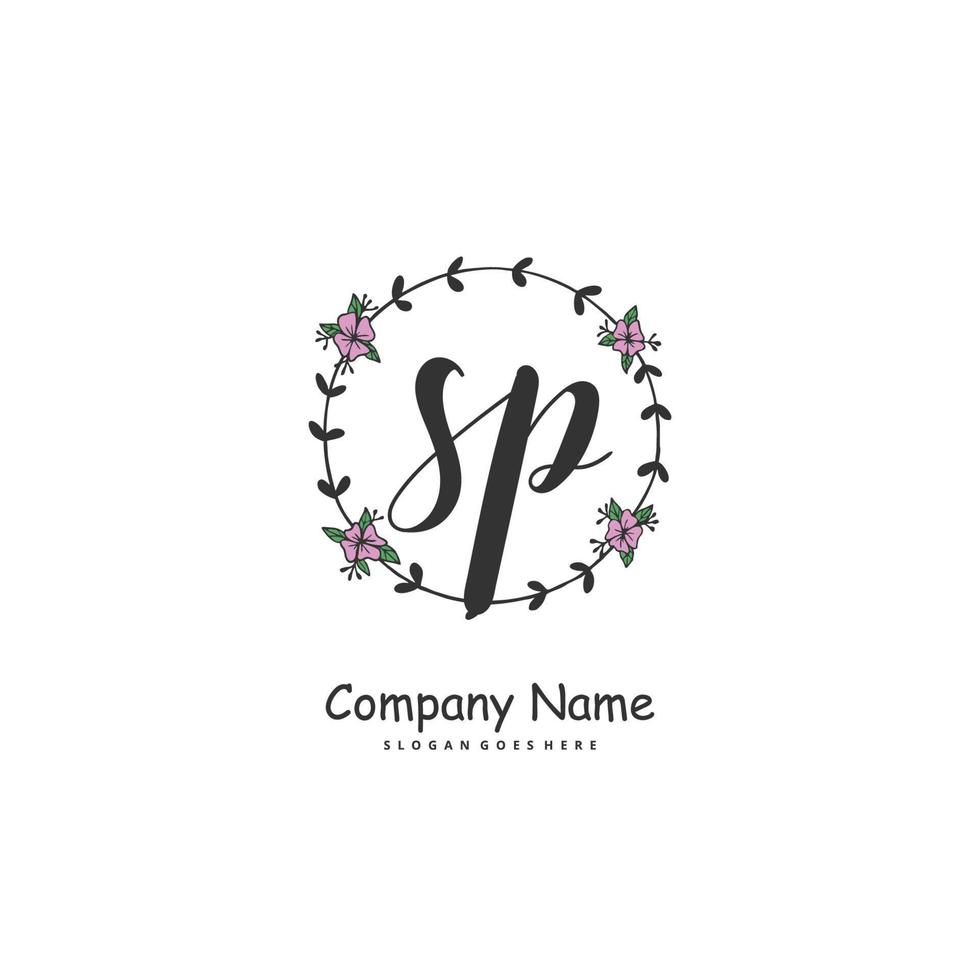 SP Initial handwriting and signature logo design with circle. Beautiful design handwritten logo for fashion, team, wedding, luxury logo. vector