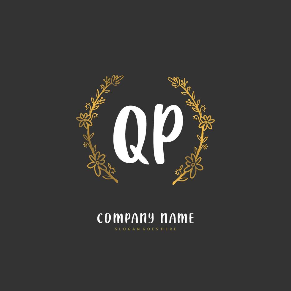 QP Initial handwriting and signature logo design with circle. Beautiful design handwritten logo for fashion, team, wedding, luxury logo. vector