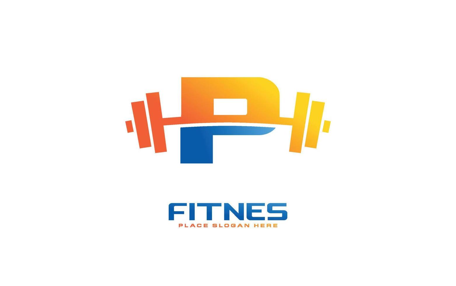 vector de gimnasio con logo p para empresa de identidad. ilustración de vector de plantilla de fitness de letra inicial para su marca.