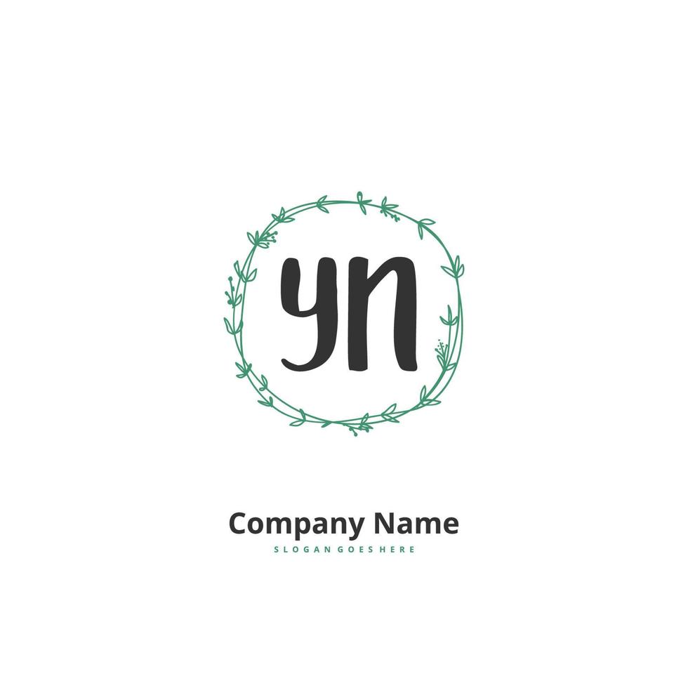 YN Initial handwriting and signature logo design with circle. Beautiful design handwritten logo for fashion, team, wedding, luxury logo. vector