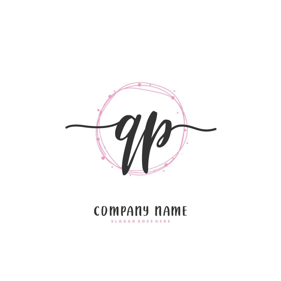 QP Initial handwriting and signature logo design with circle. Beautiful design handwritten logo for fashion, team, wedding, luxury logo. vector