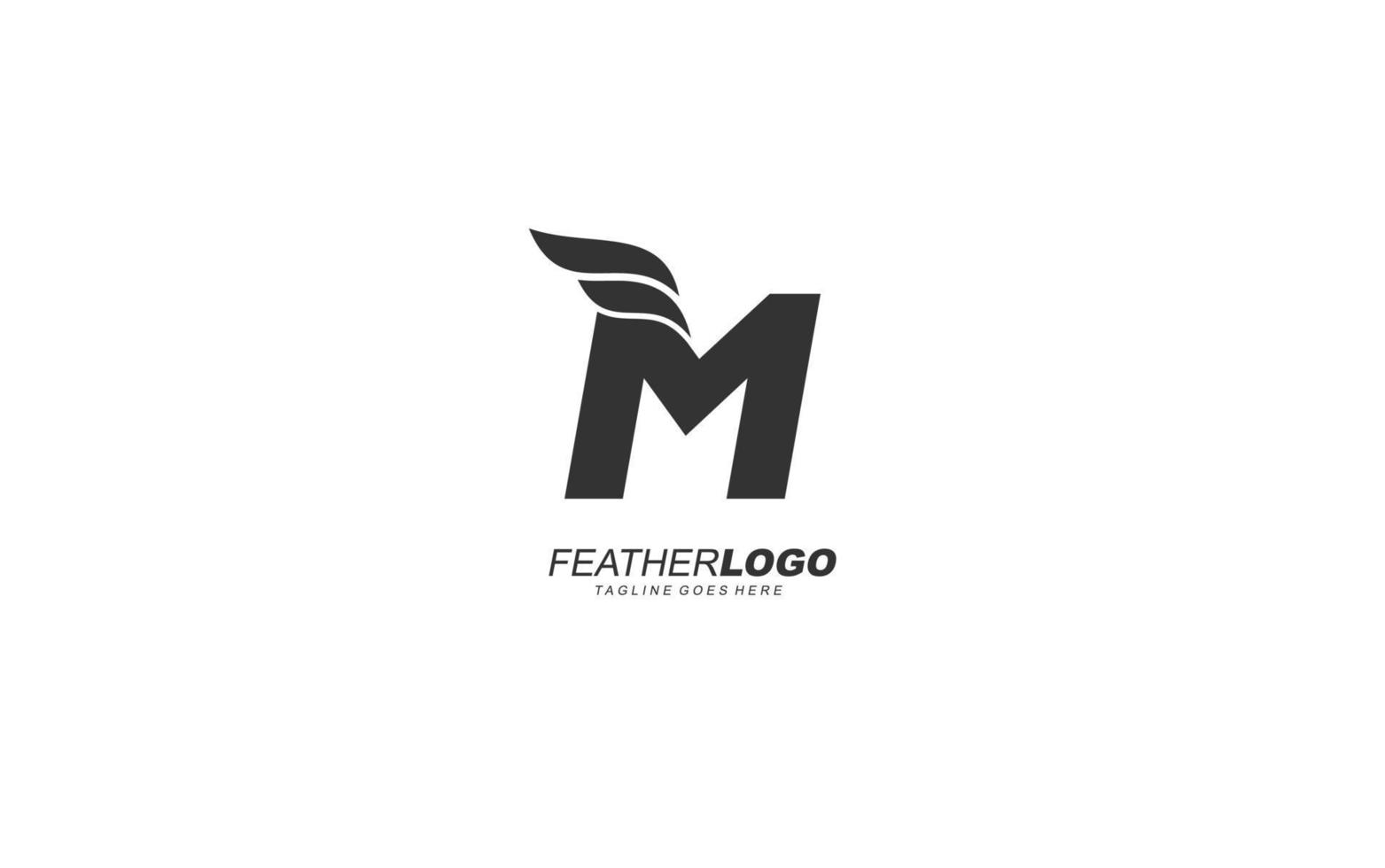 M logo wing for identity. feather template vector illustration for your brand.