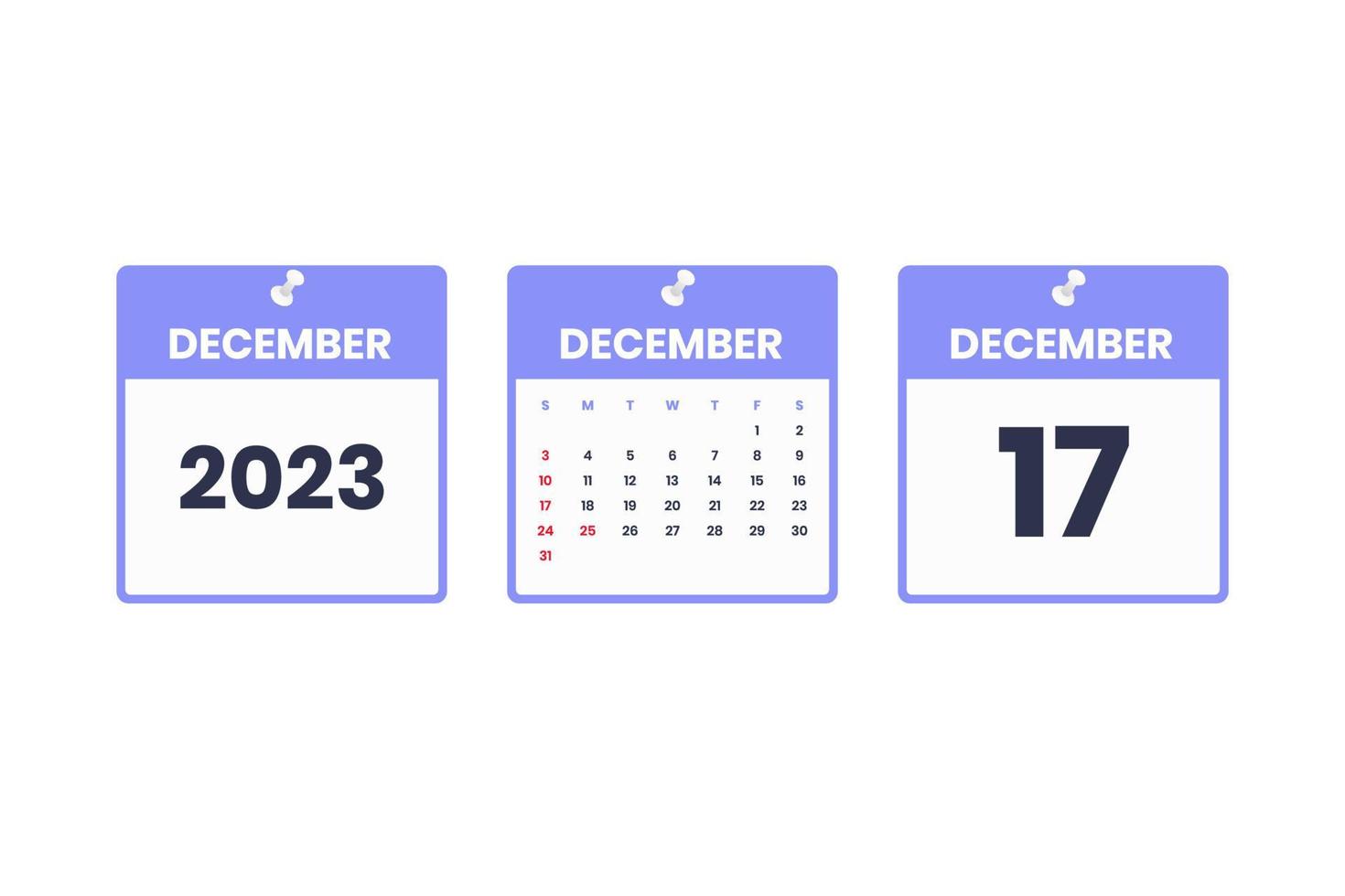 December calendar design. December 17 2023 calendar icon for schedule, appointment, important date concept vector