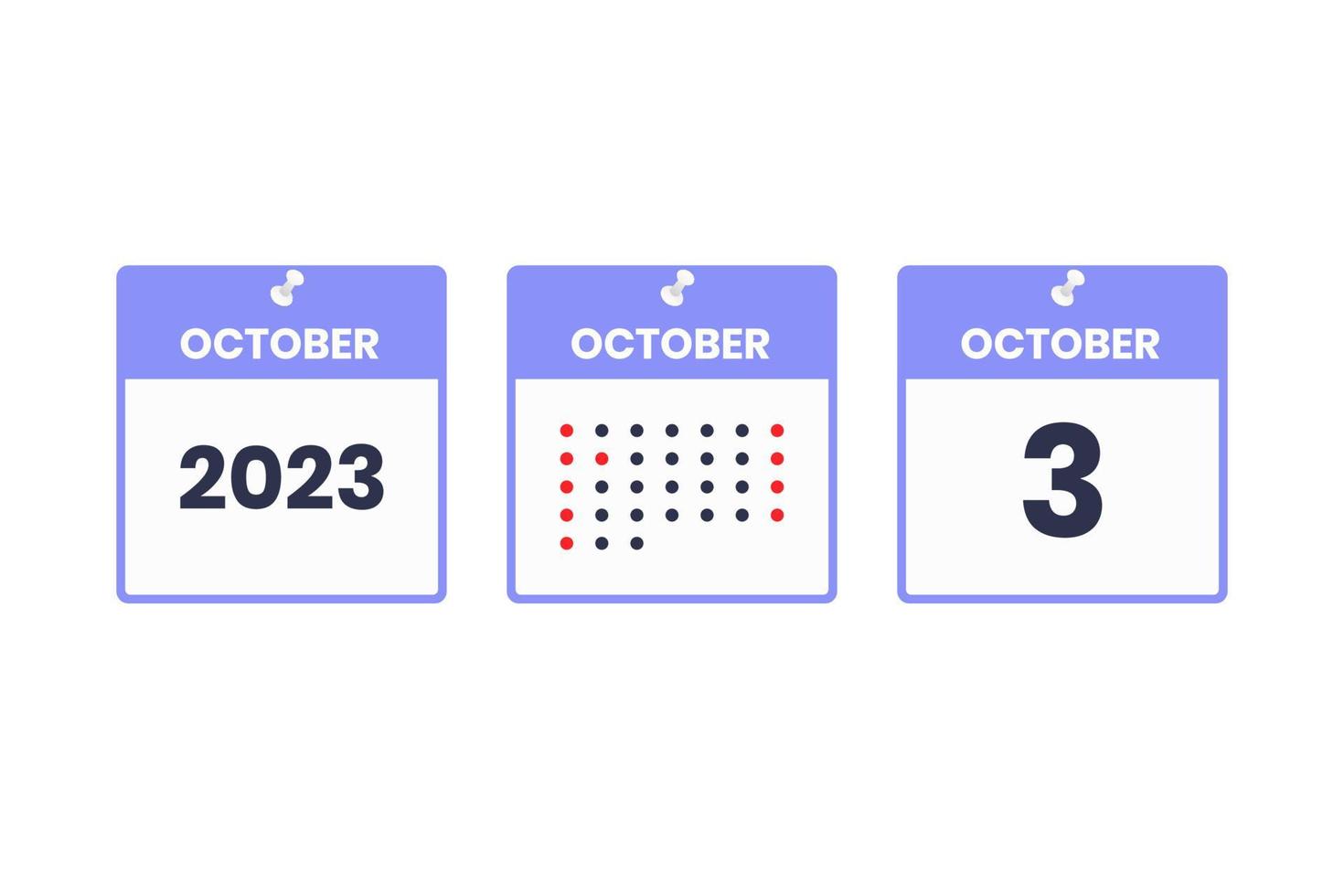 October 3 calendar design icon. 2023 calendar schedule, appointment, important date concept vector