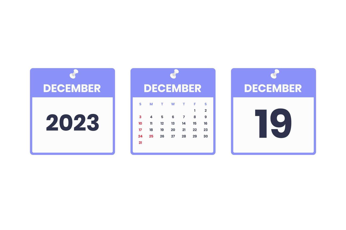 December calendar design. December 19 2023 calendar icon for schedule, appointment, important date concept vector