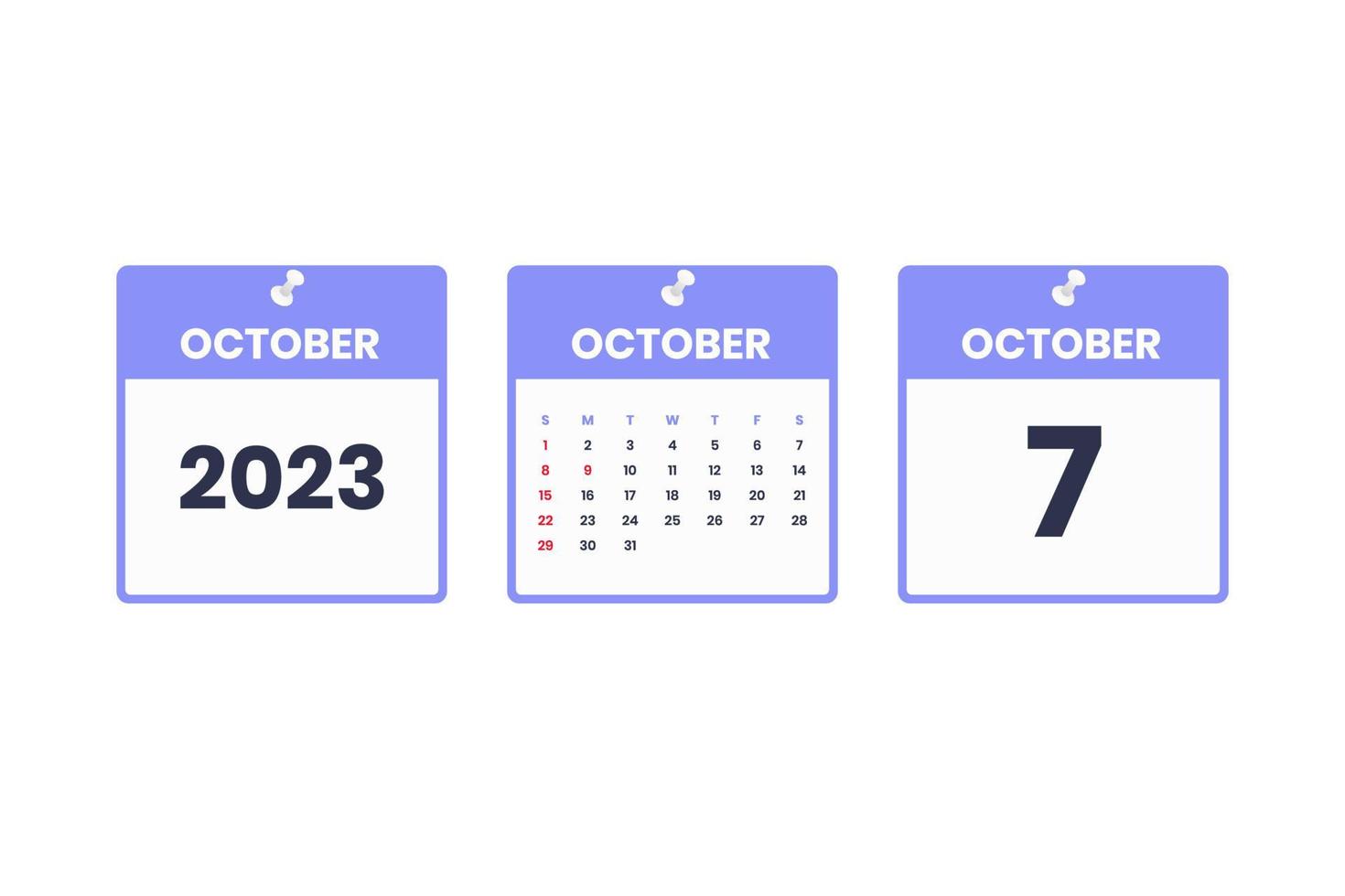 October calendar design. October 7 2023 calendar icon for schedule, appointment, important date concept vector