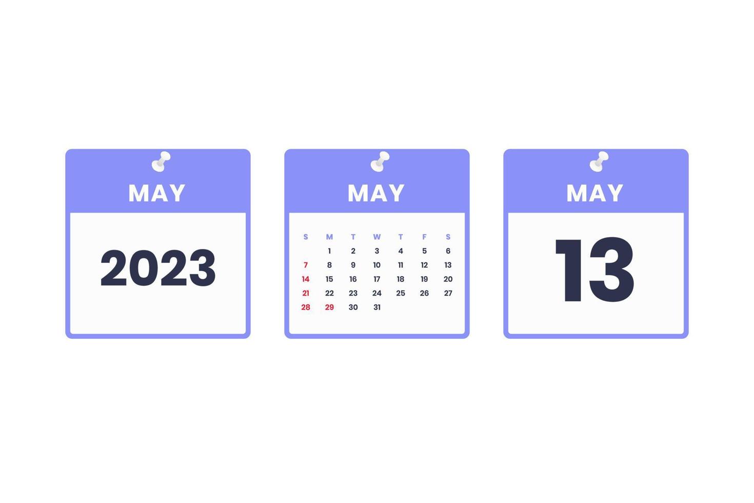 May calendar design. May 13 2023 calendar icon for schedule, appointment, important date concept vector