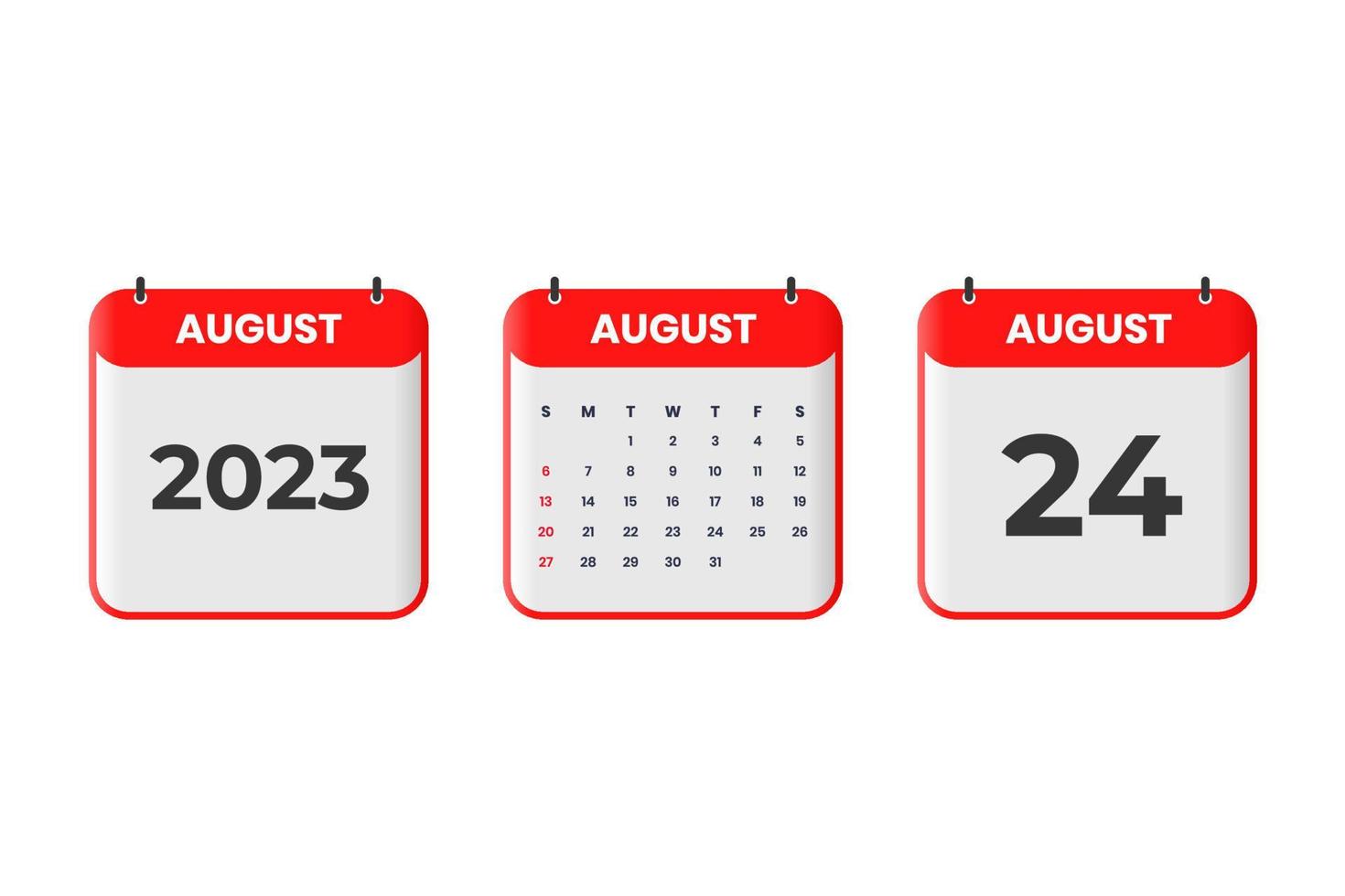 diseño de calendario de agosto de 2023. 24 de agosto de 2023 icono de calendario para horario, cita, concepto de fecha importante vector