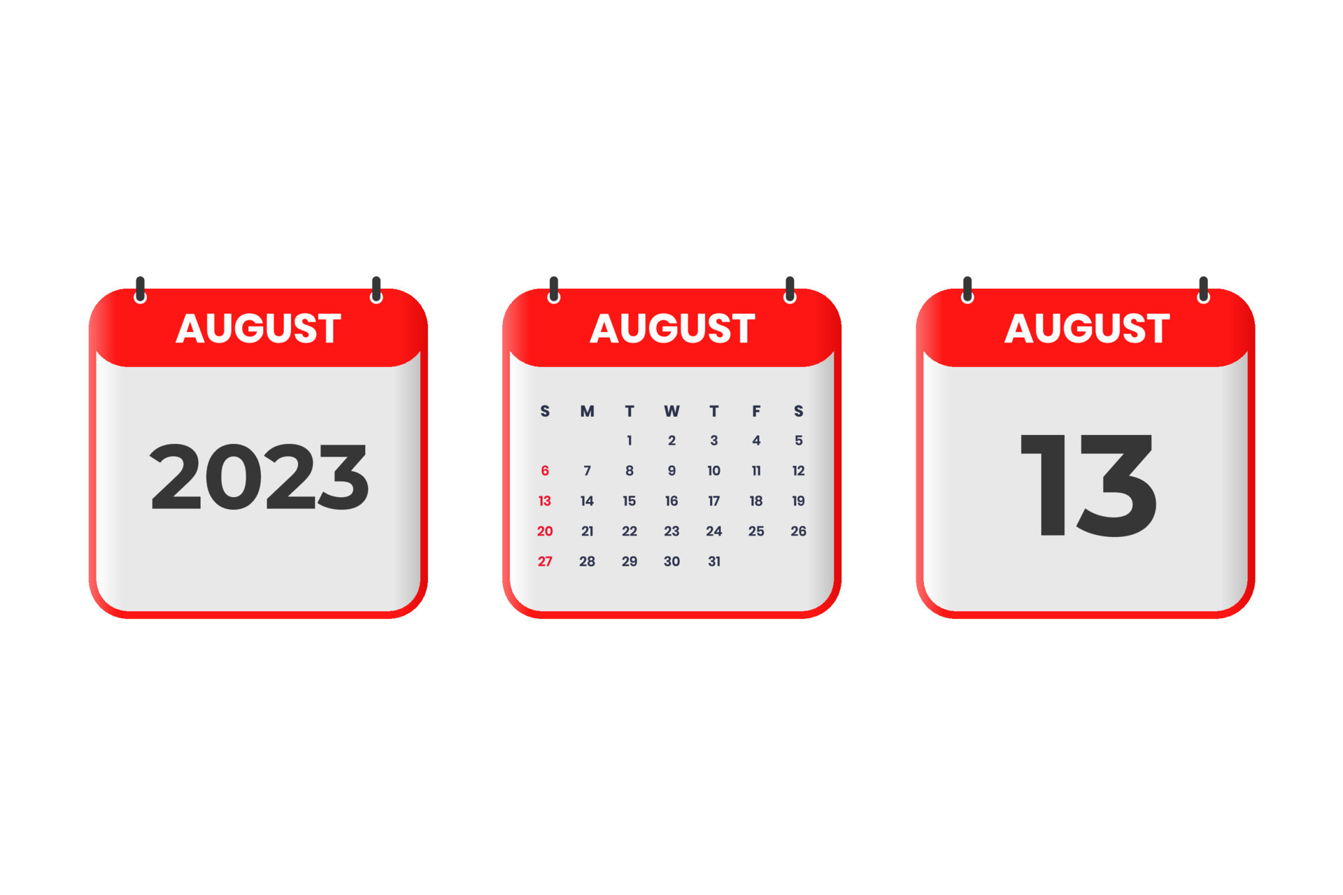 August 2023 calendar design. 13th August 2023 calendar icon for