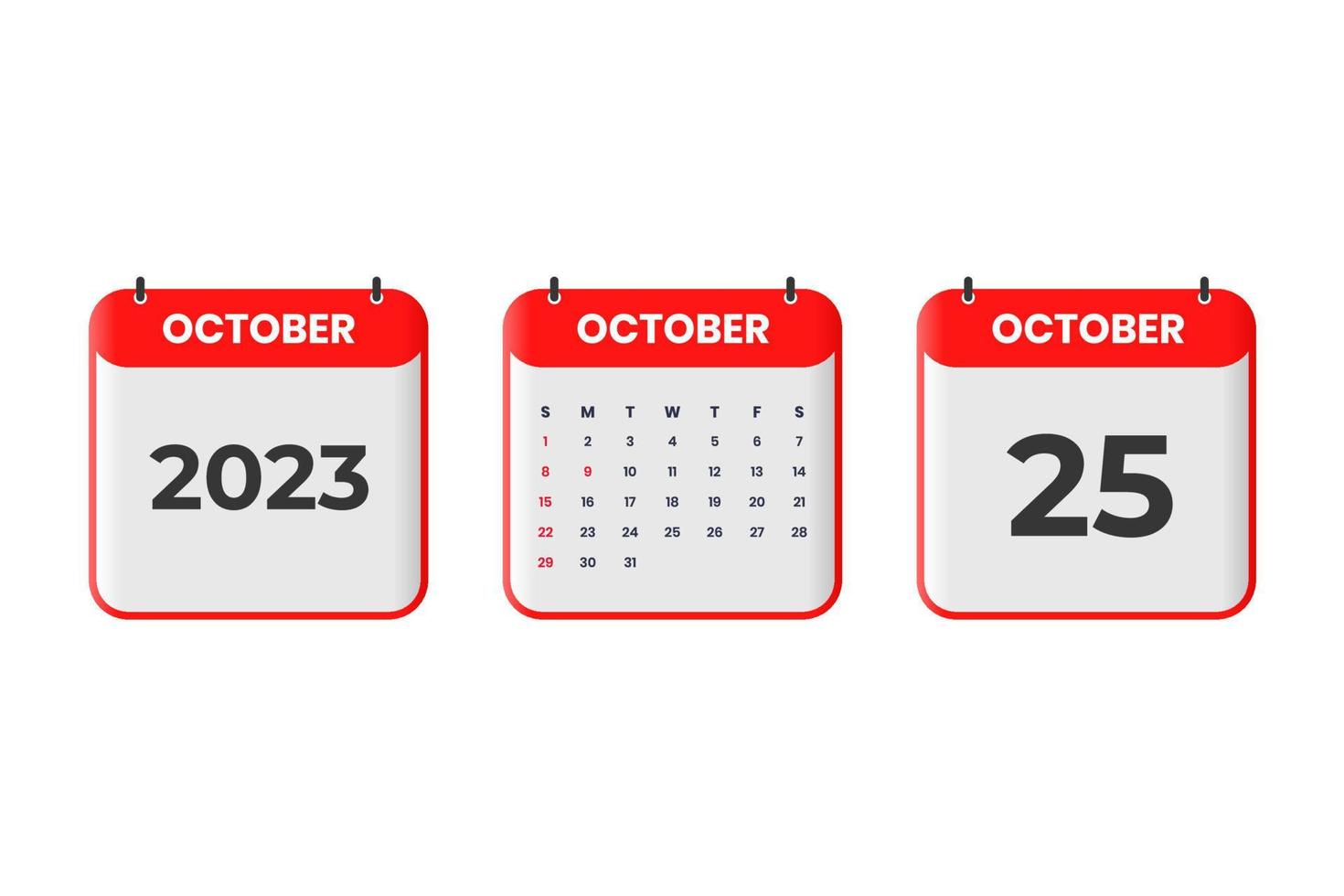 October 2023 calendar design. 25th October 2023 calendar icon for schedule, appointment, important date concept vector