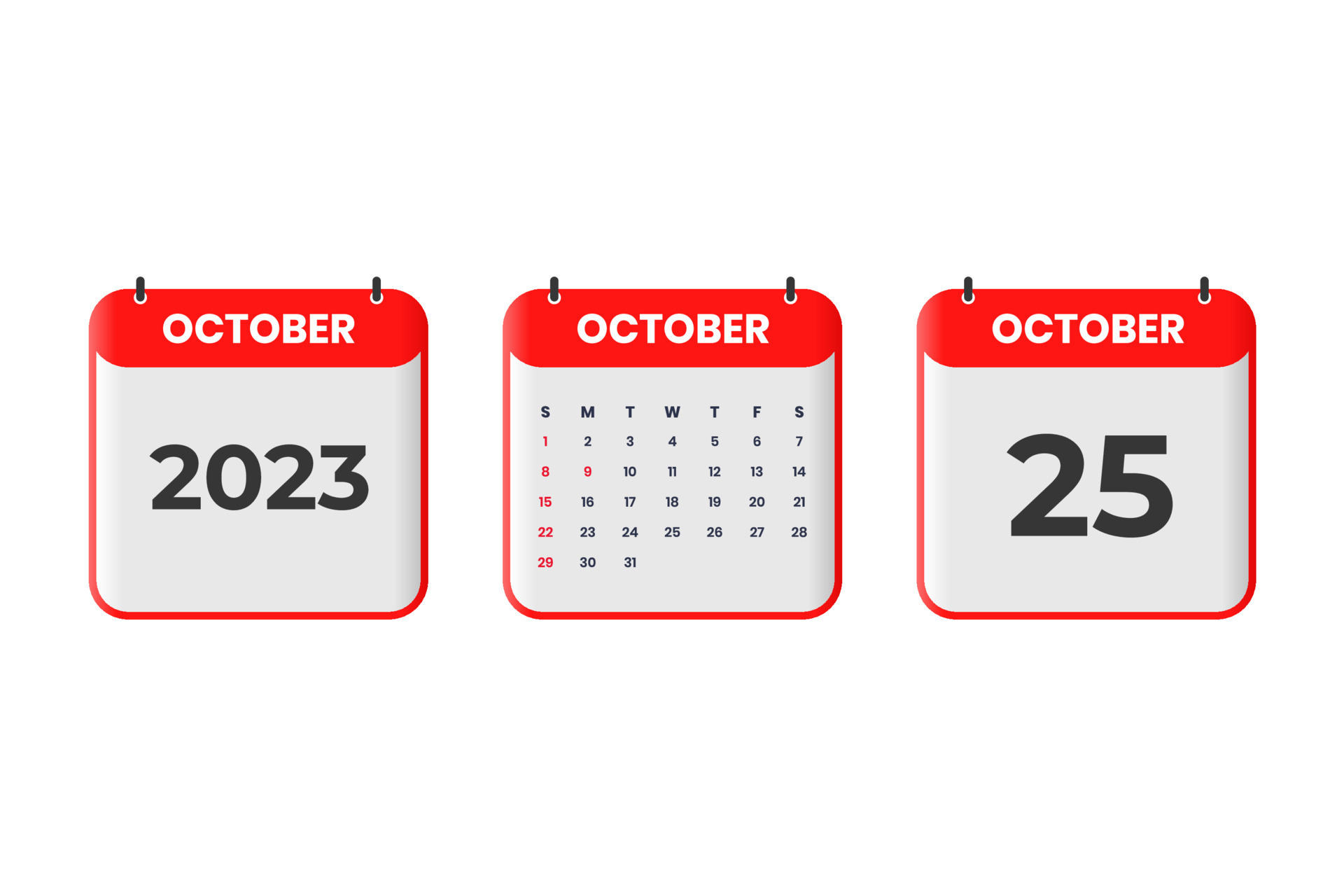 October 2023 calendar design. 25th October 2023 calendar icon for