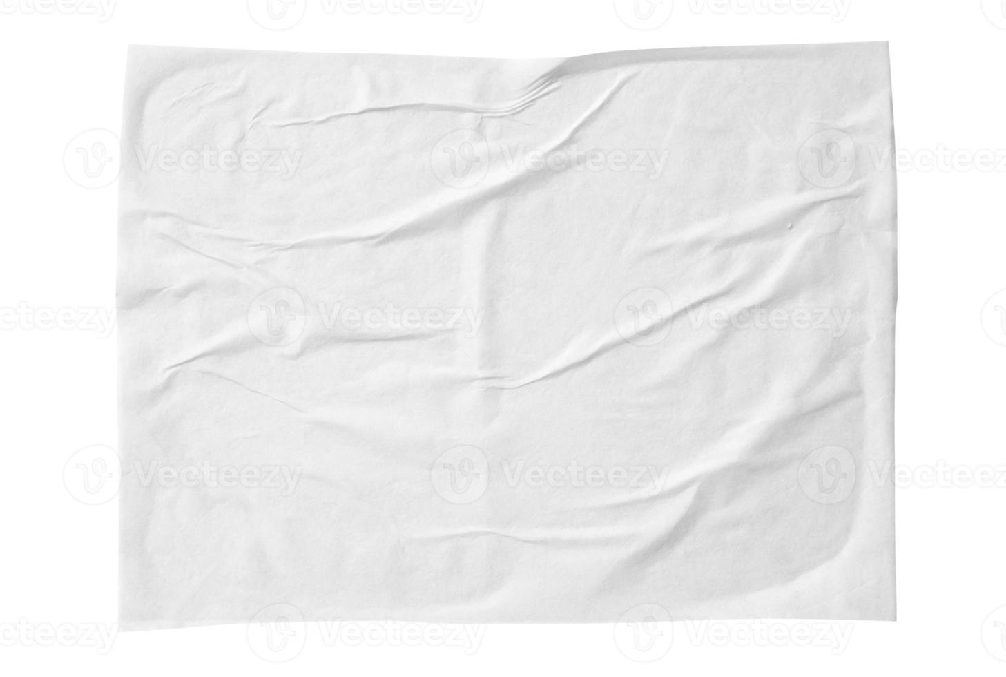 Blank white crumpled and creased paper poster texture isolated on white background photo