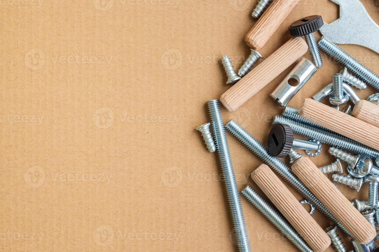 Assembly furniture tool kit with screw dowel wrench and bolt photo