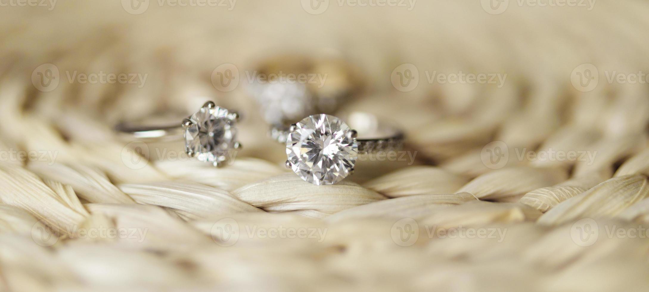 Jewelry diamond wedding rings close up photo