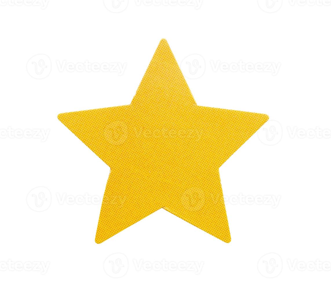 Yellow star shape paper sticker label isolated on white background photo