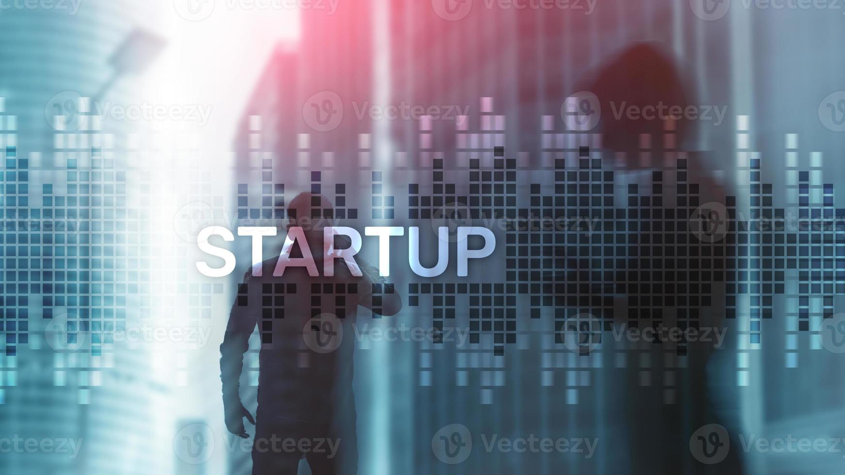 Startup concept with double exposure diagrams blurred background. photo