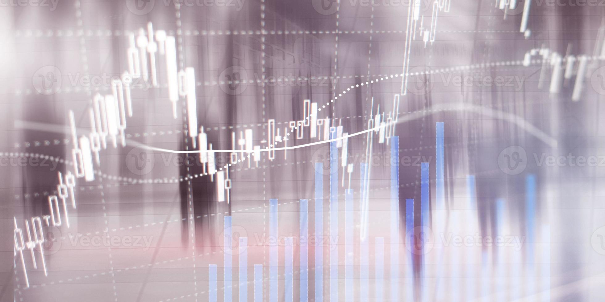 Stock market, charts and candles on abstract background. photo