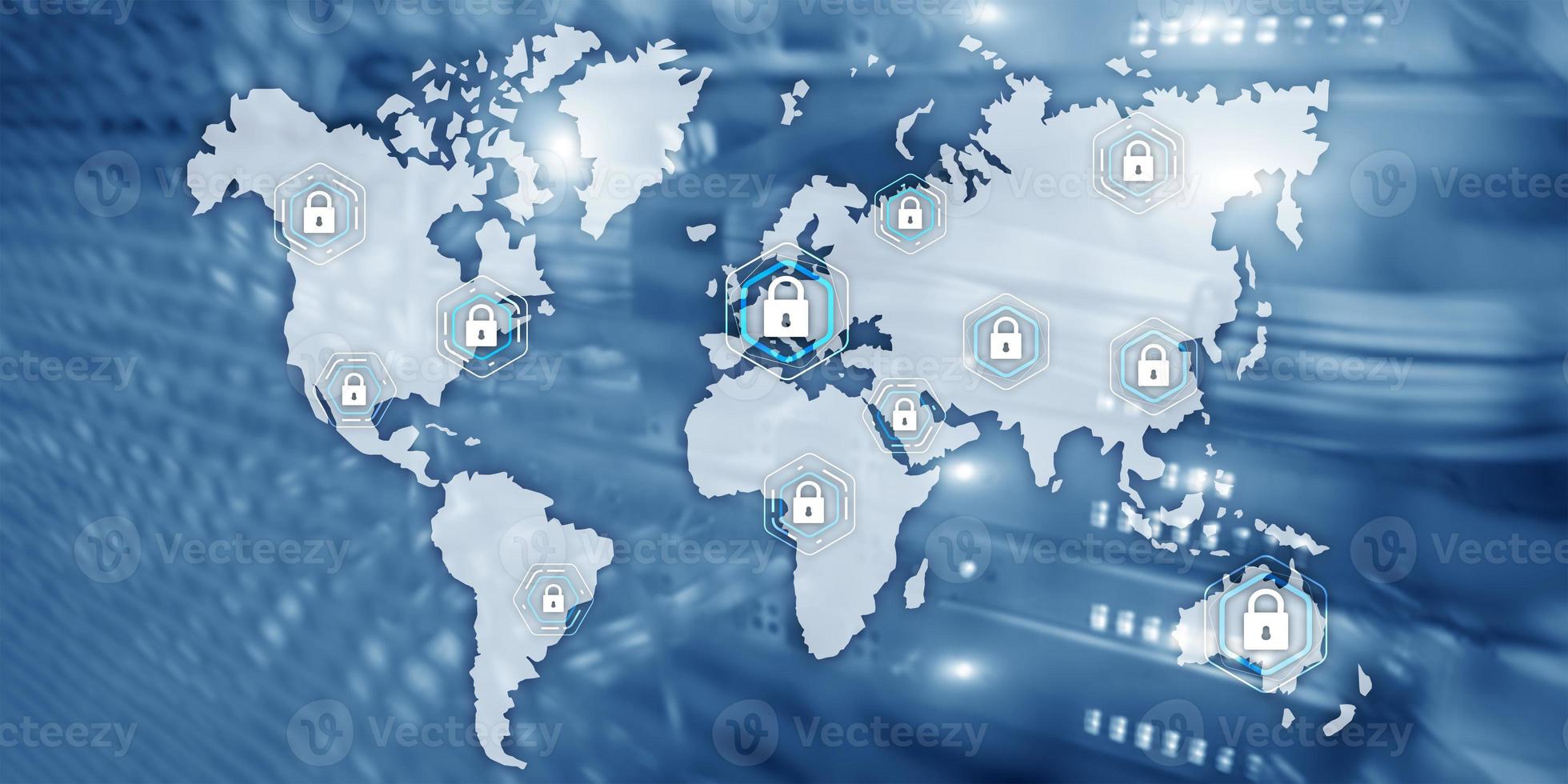 Global cyber security concept communication privacy data protection server room background photo