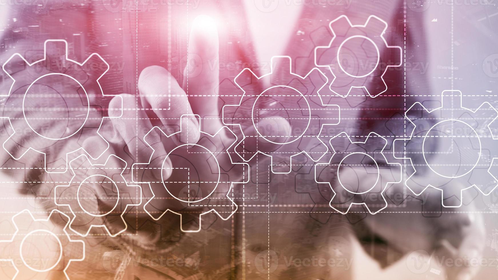 Gears mechanism, digital transformation, data integration and digital technology concept. photo