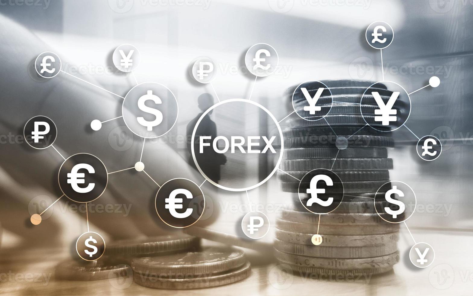 Forex trading currency exchange business finance diagrams dollar euro icons on blurred background photo