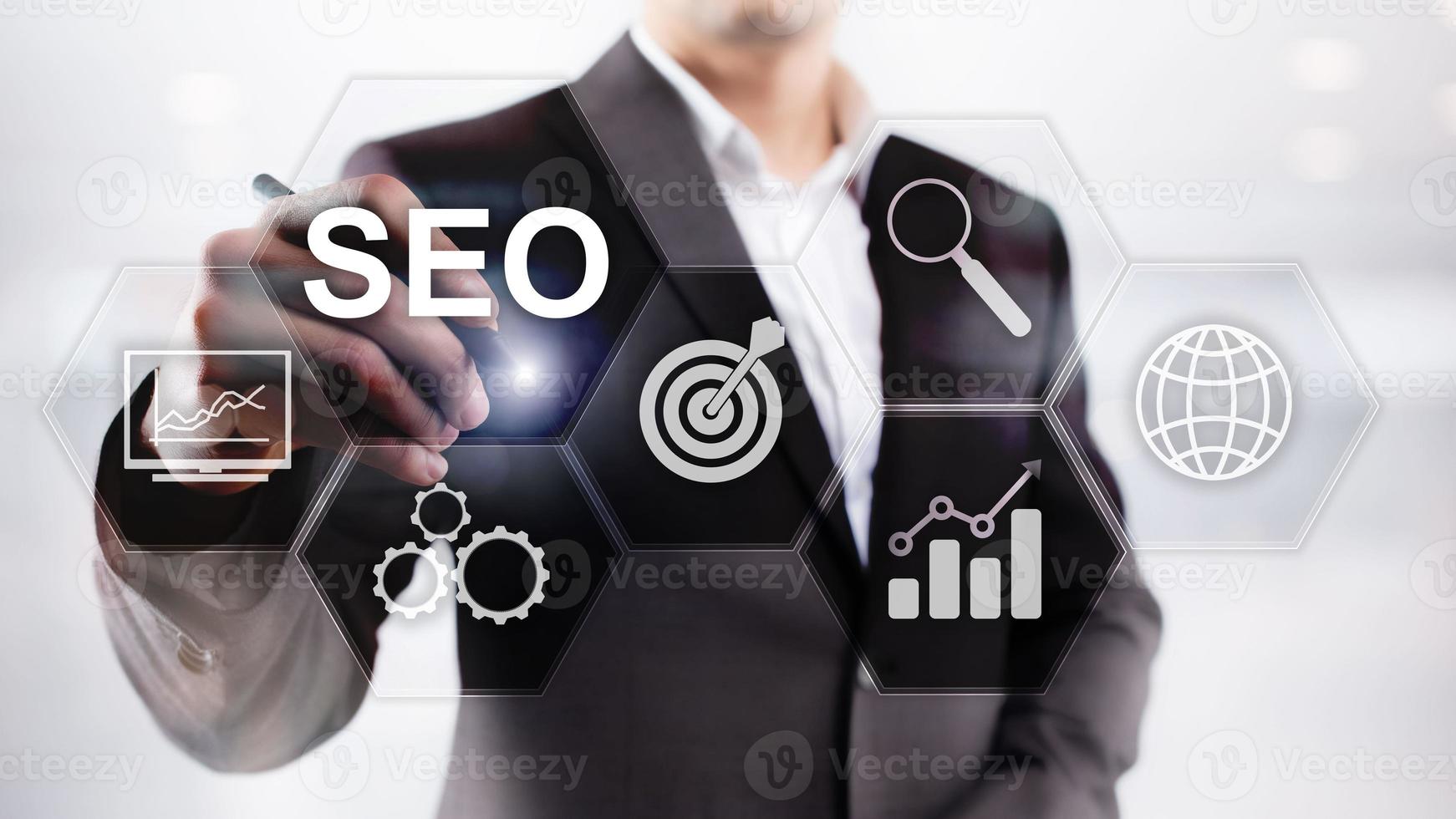 SEO - Search engine optimization, Digital marketing and internet technology concept on blurred background photo