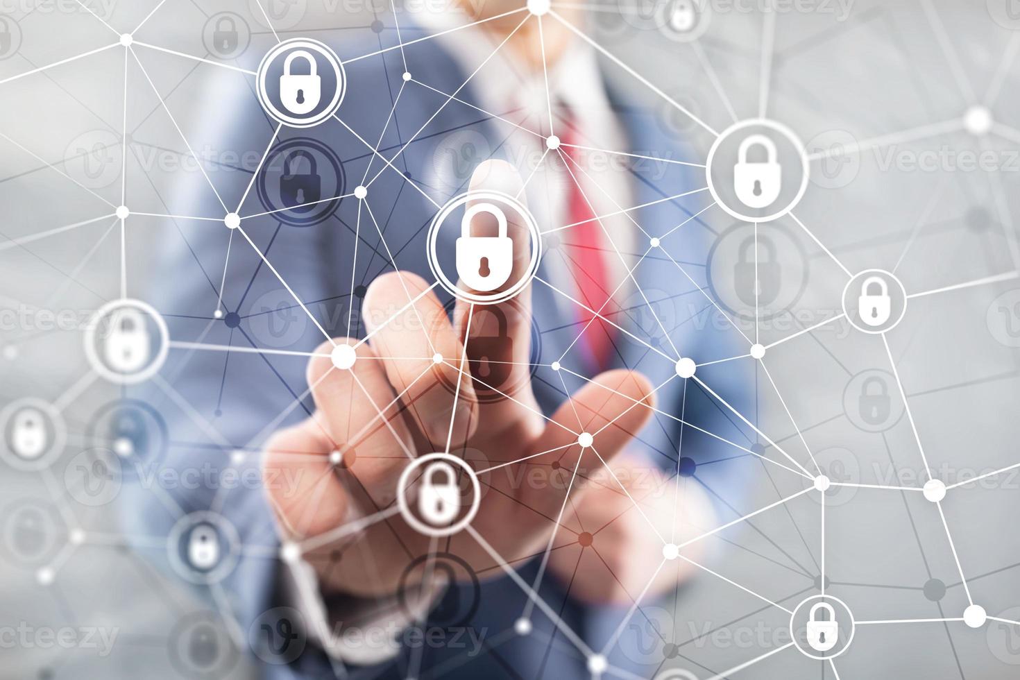 Cyber security, information privacy, data protection concept on modern server room background. Internet and digital technology concept. photo