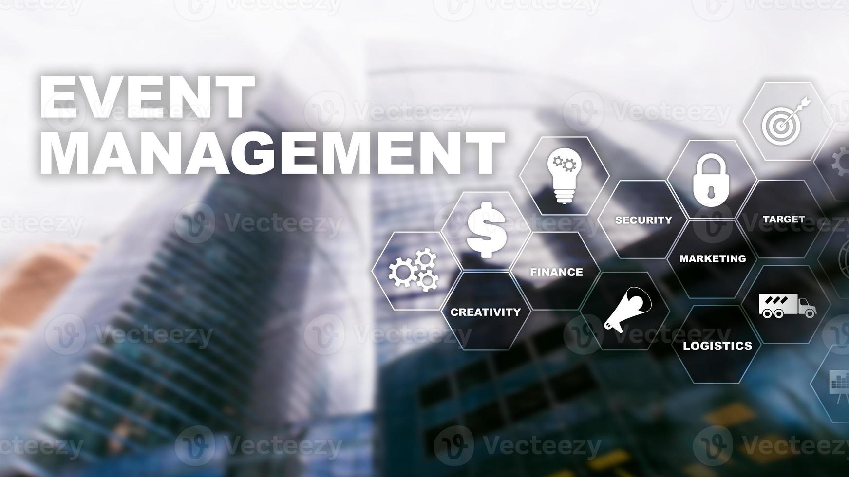 Event management Concept. Event management flowchart. Event management related items. Mixed media business. photo