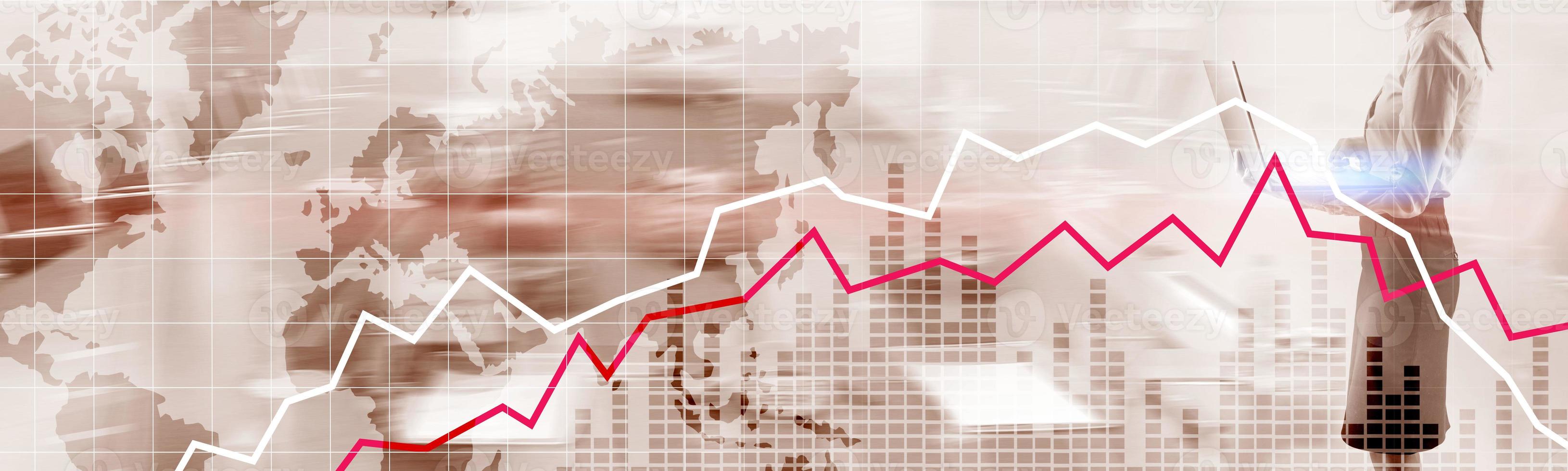 Red and White Stock Market Graph. Web header or banner. photo