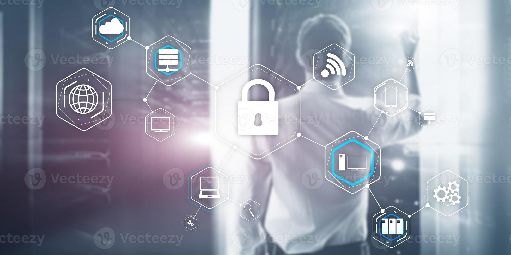 Personal data protection background on server room abstract. photo