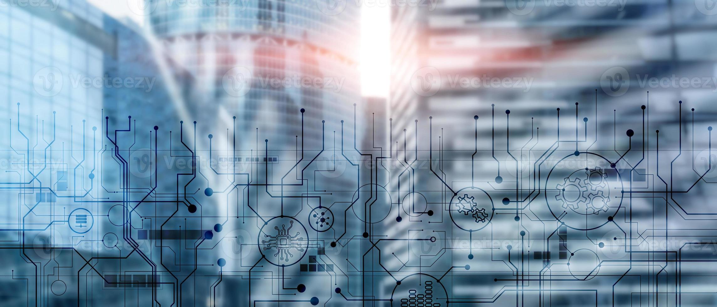 Business abstract background automation technology concept. Blurred megapolis background. photo