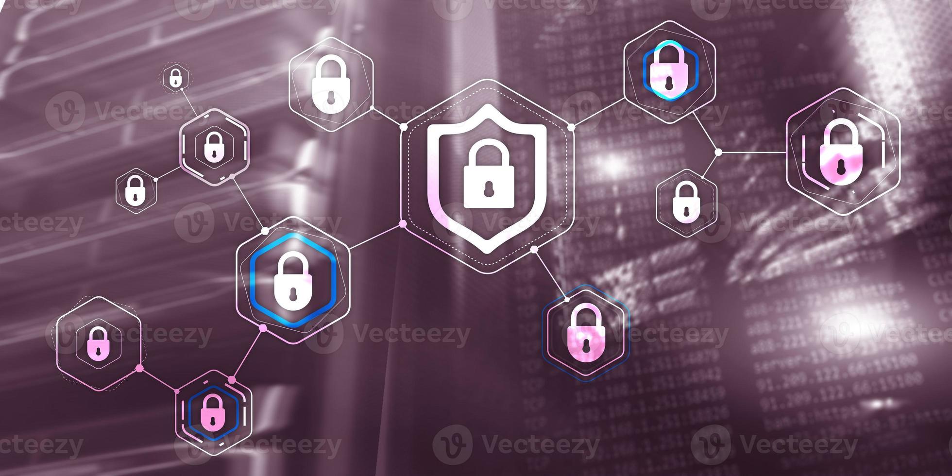 Cyber security data protection information privacy concept of blurred server room background photo