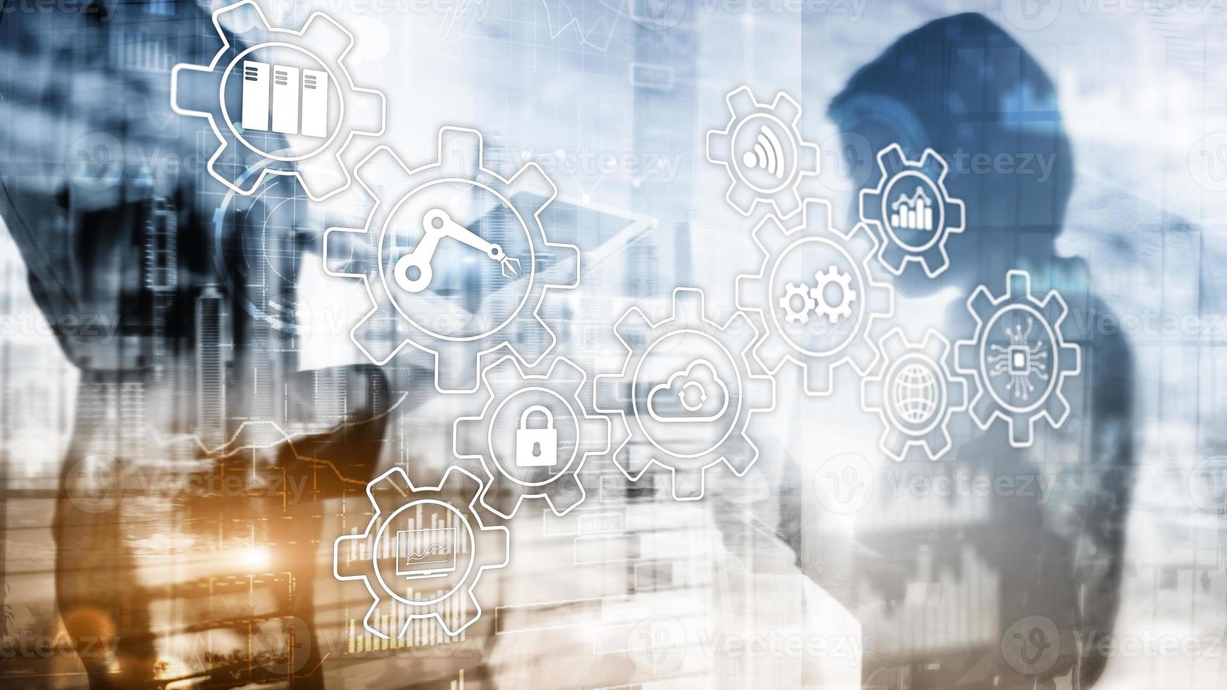 Technology innovation and process automation. Smart industry Gears photo