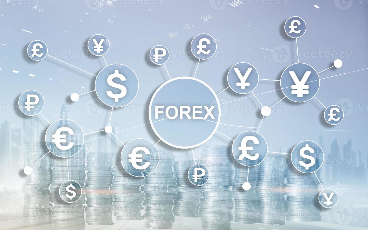 Forex trading currency exchange business finance diagrams dollar euro icons on blurred background photo
