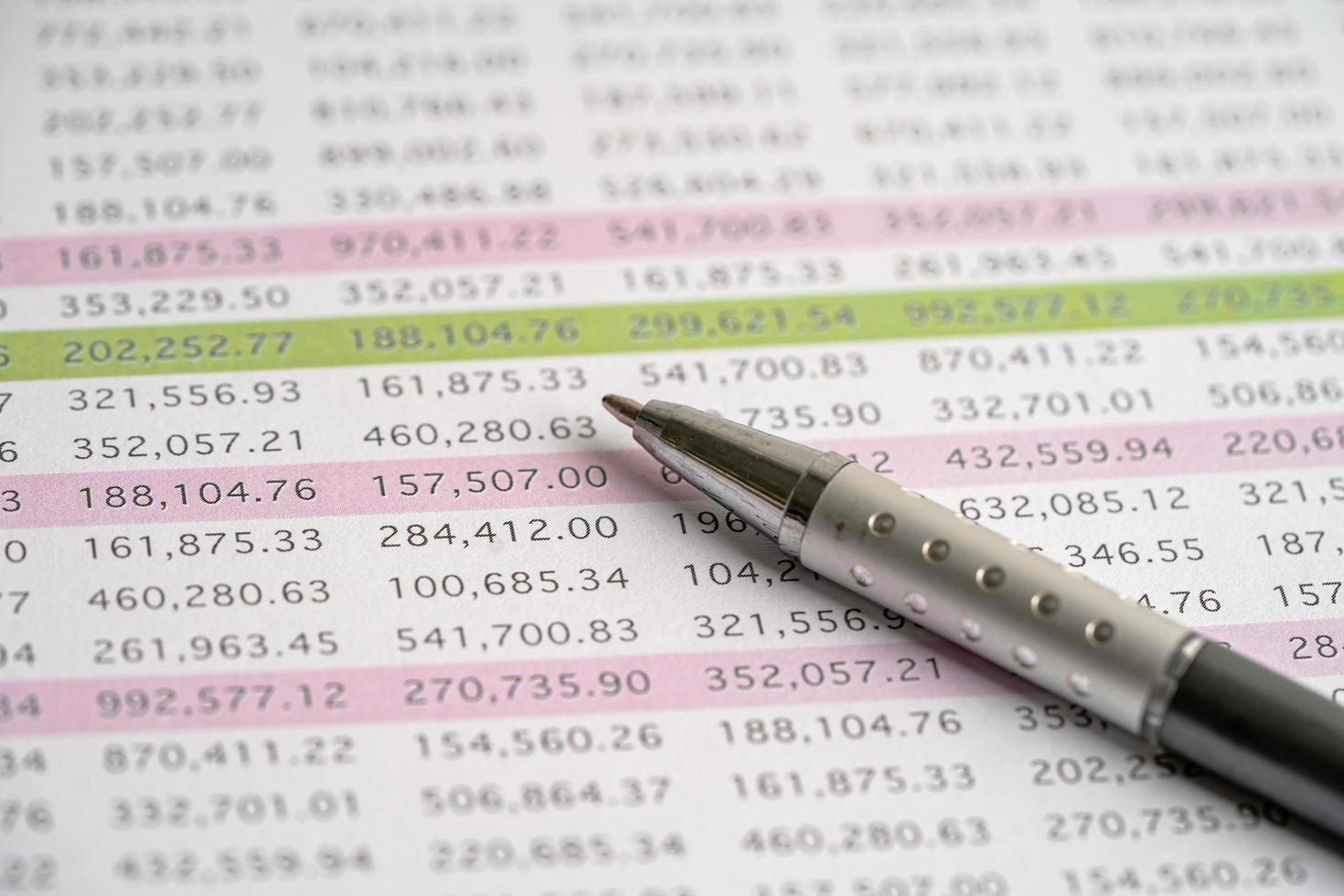 Pen on spreadsheet paper with graph. Finance, Account, Statistics, Analytic research data economy, Stock exchange trading and Business company meeting concept photo