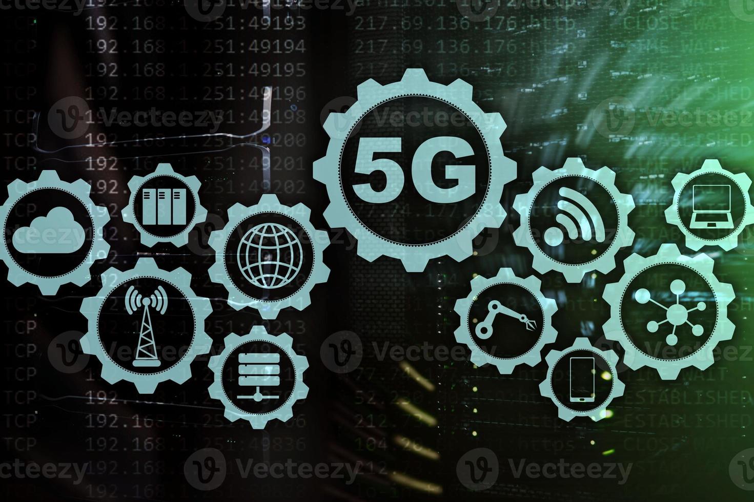 5G Network, 5G internet Connection Concept in digital background. Smart communication network concept. photo