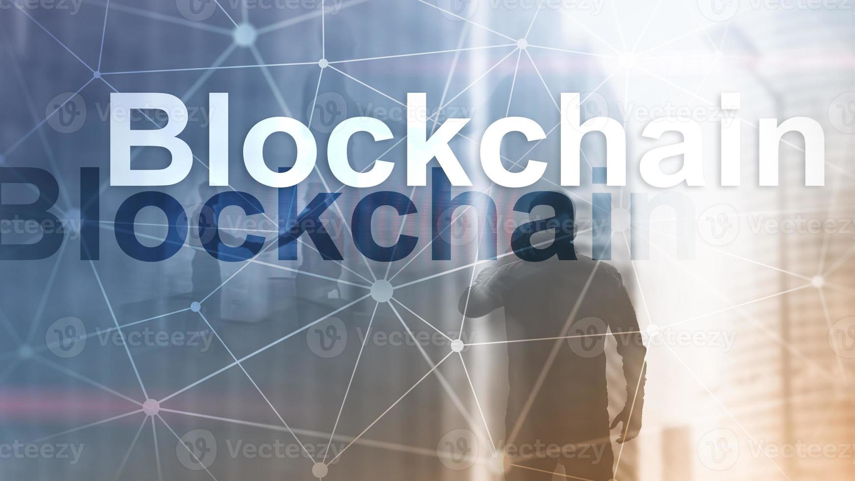 Blockchain technology Concept on server background. Data encryption. photo
