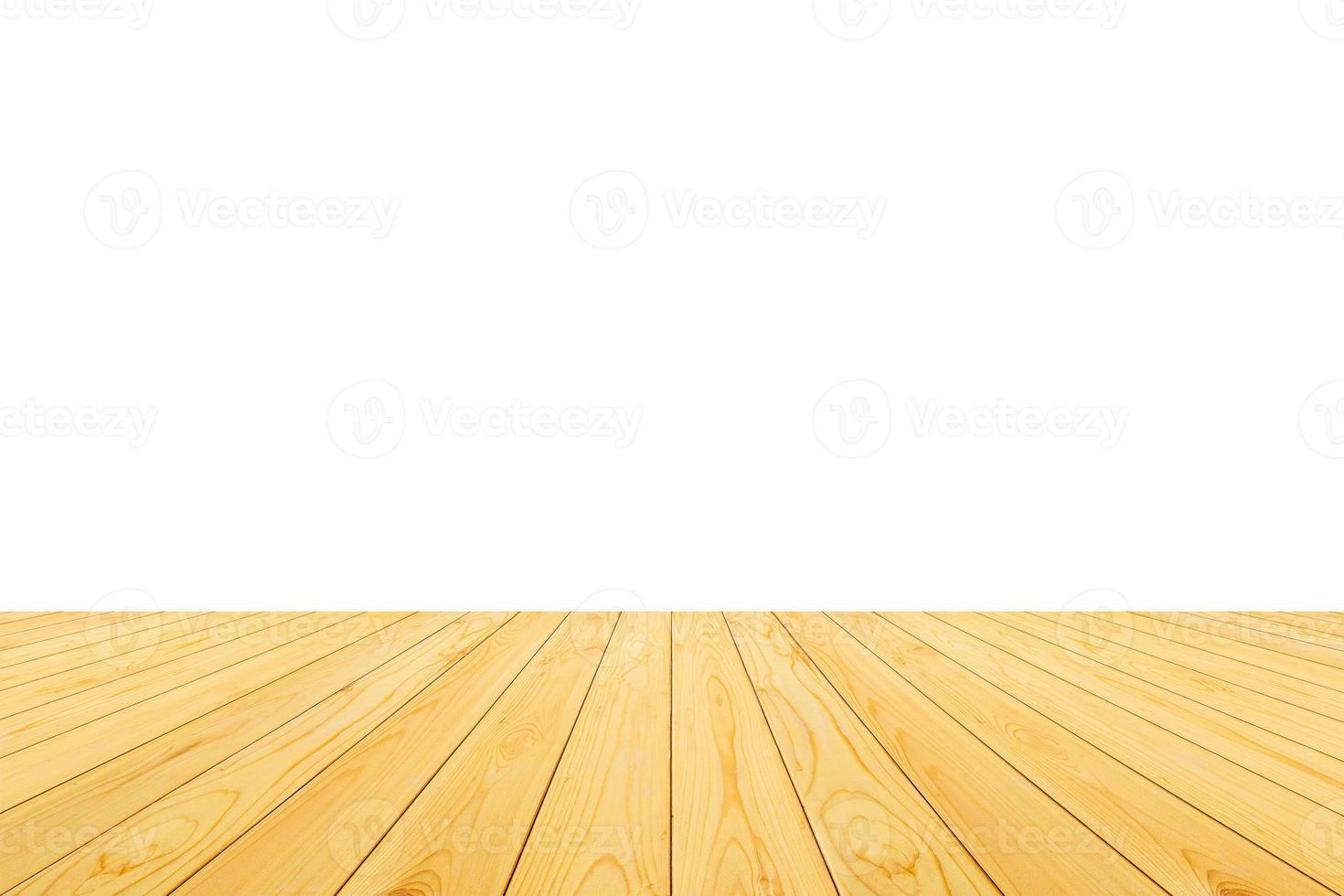 Empty wooden table top isolated on white background for product display montage photo