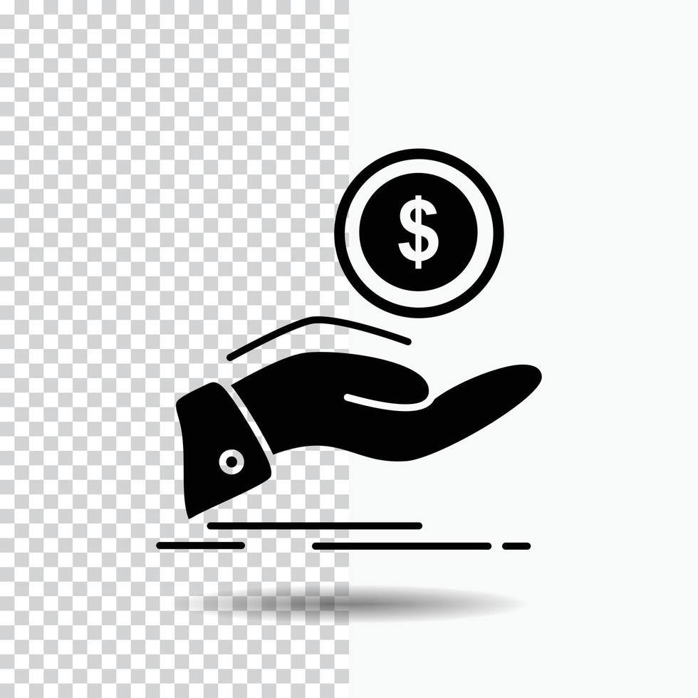 ayuda. cobrar deuda. Finanzas. icono de glifo de préstamo sobre fondo transparente. icono negro vector