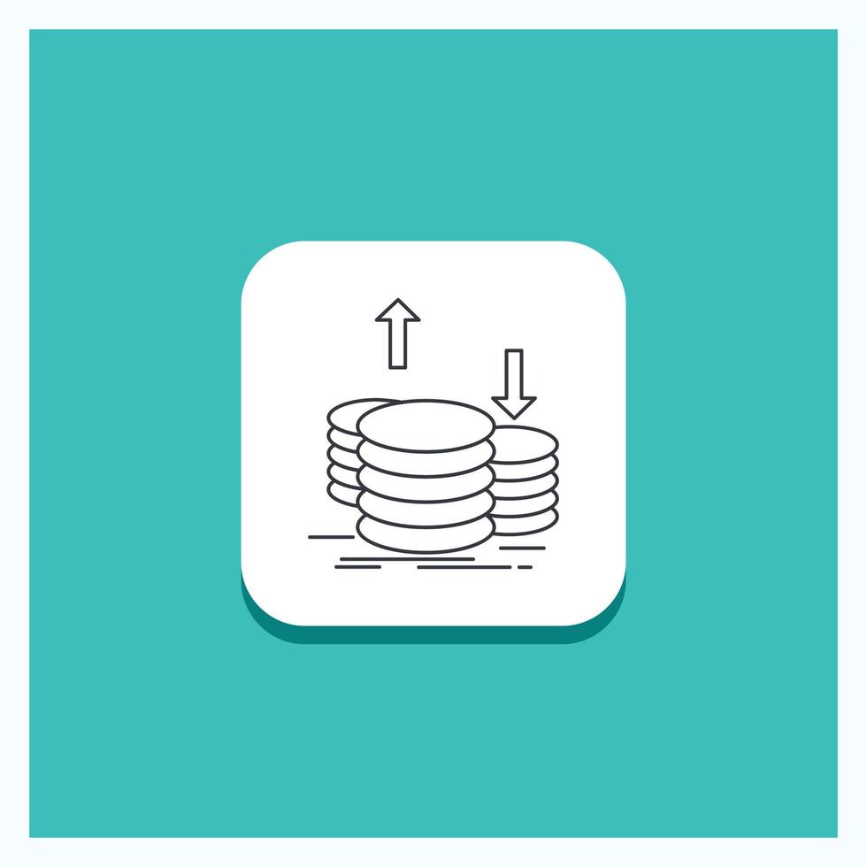 Round Button for coins. finance. capital. gold. income Line icon Turquoise Background vector