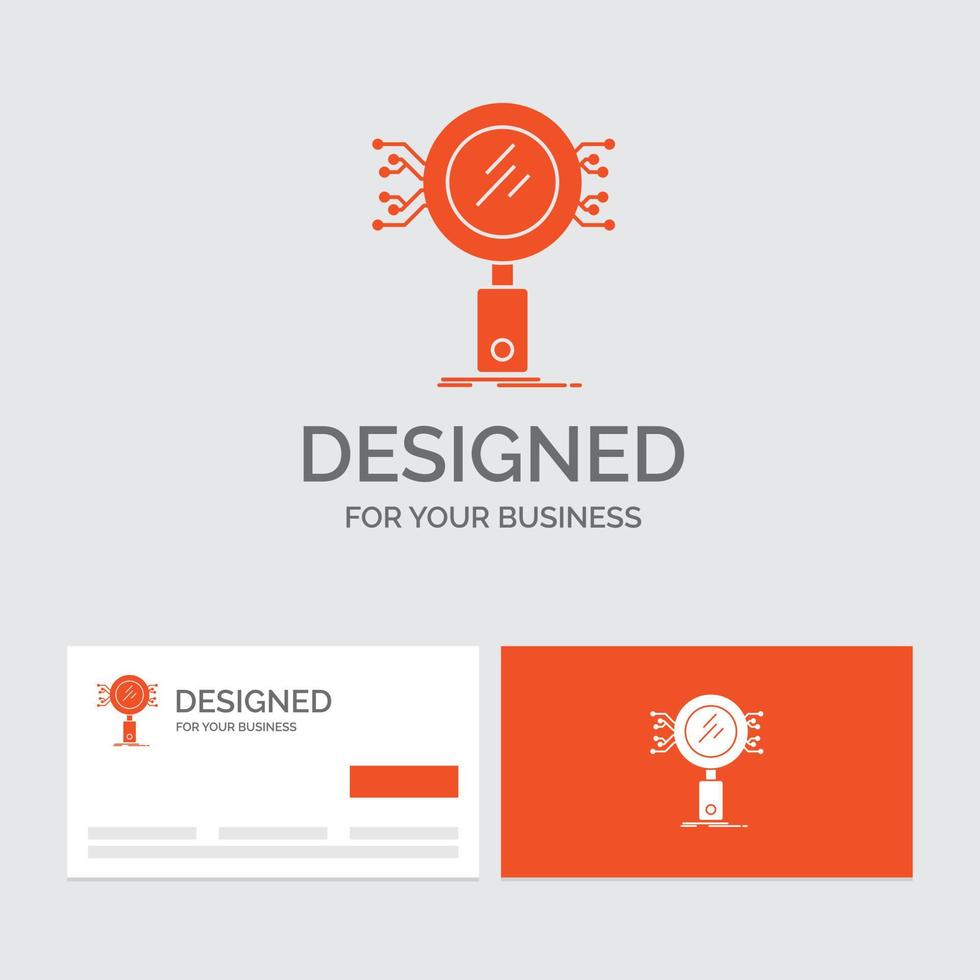 Business logo template for Analysis. Search. information. research. Security. Orange Visiting Cards with Brand logo template. vector