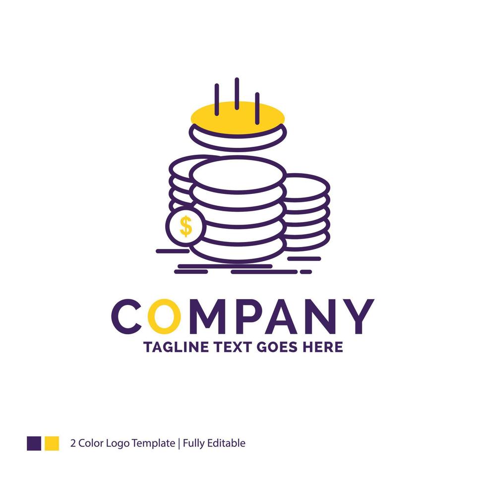 Company Name Logo Design For coins. finance. gold. income. savings. Purple and yellow Brand Name Design with place for Tagline. Creative Logo template for Small and Large Business. vector