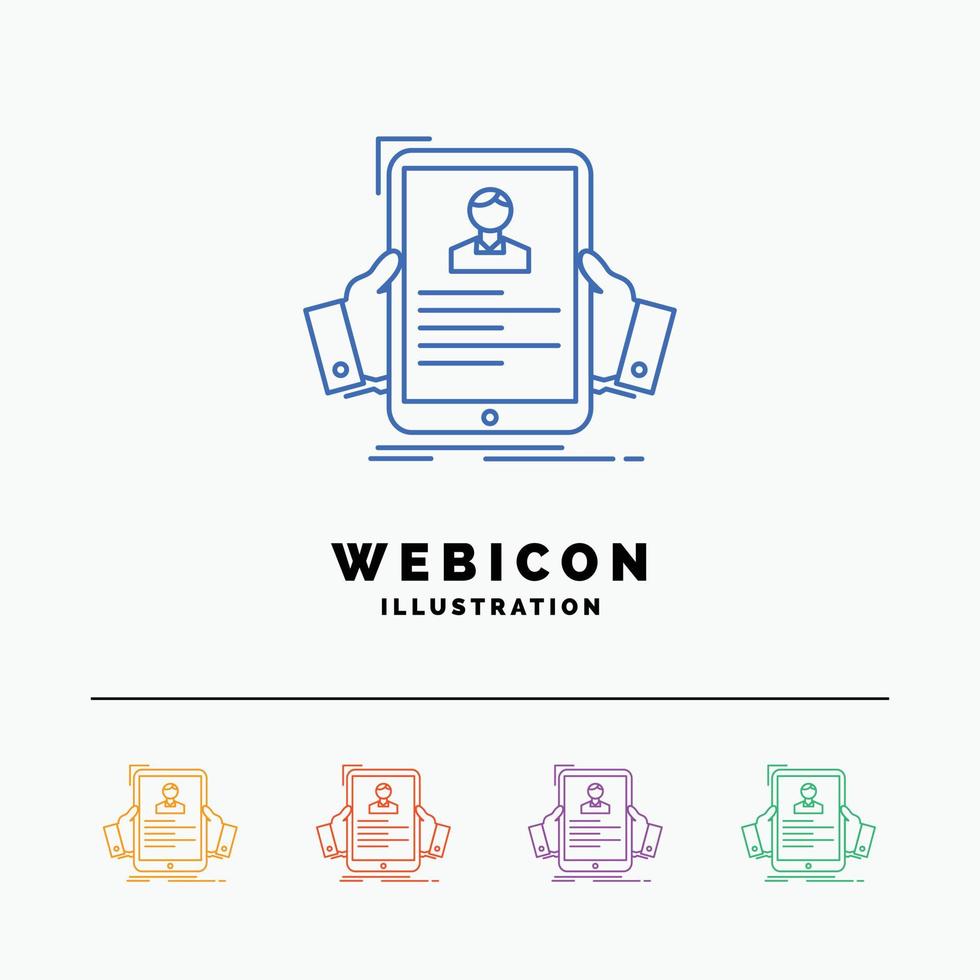 resume. employee. hiring. hr. profile 5 Color Line Web Icon Template isolated on white. Vector illustration