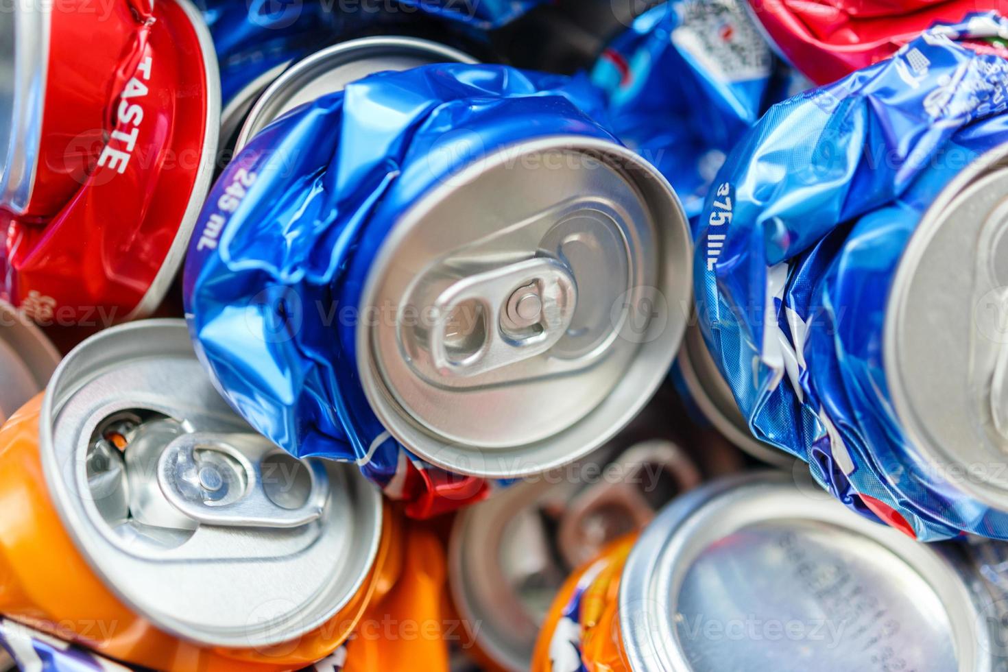 recycle aluminum metal crushed can waste background 13015493 Stock