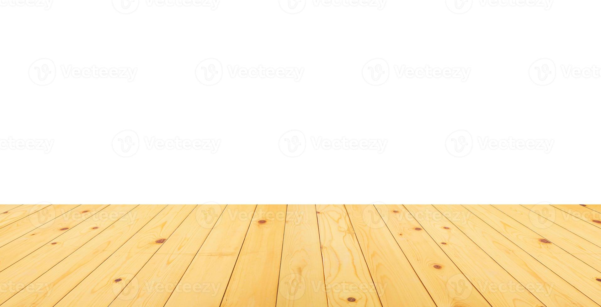 Empty wooden table top isolated on white background for product display montage photo