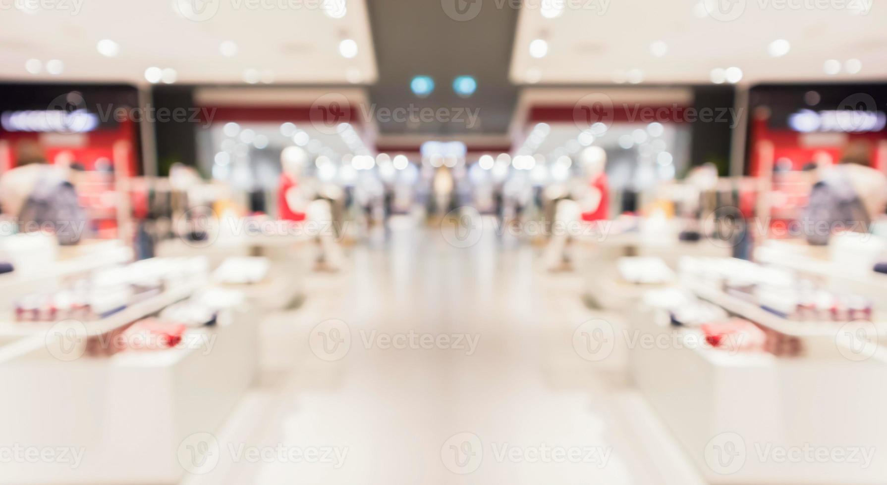 Abstract blur clothing boutique display interior of shopping mall background photo